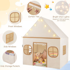 Kids Play Tent Large Playhouse with Door Curtain and Windows Star Lights-Coffee