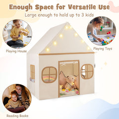 Kids Play Tent Large Playhouse with Door Curtain and Windows Star Lights-Coffee