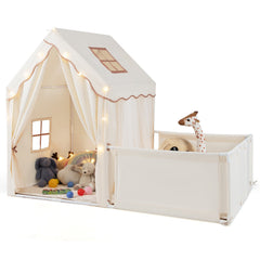 Kids Play Tent with Playpen 2-in-1 Toddler Playhouse with Yard-Beige