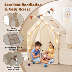 Kids Play Tent with Playpen 2-in-1 Toddler Playhouse with Yard-Beige