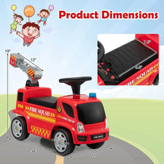 Kids Push Ride On Fire Truck with Ladder Bubble Maker and Headlights-Red