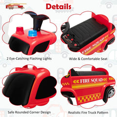 Kids Push Ride On Fire Truck with Ladder Bubble Maker and Headlights-Red