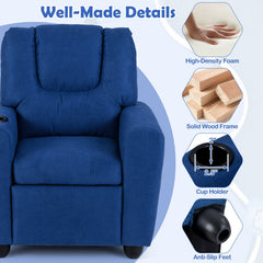 Kids Recliner Chair Push Back Toddler Reclining Armchair with Cup Holder-Blue