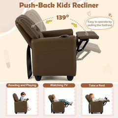 Kids Recliner Chair Push Back Toddler Reclining Armchair with Cup Holder-Brown