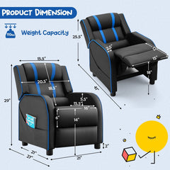 Kids Recliner Chair with Side Pockets and Footrest-Blue