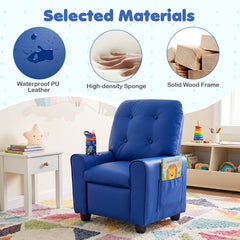 Kids Recliner with Cup Holder & Armrests and Adjustable Backrest Footrest-Blue