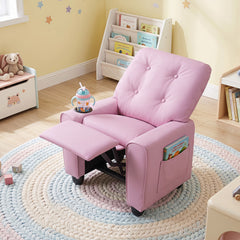 Kids Recliner with Cup Holder & Armrests and Adjustable Backrest Footrest-Pink