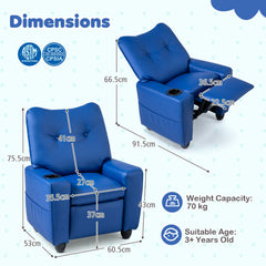 Kids Recliner with Cup Holder & Armrests and Adjustable Backrest for Playroom-Blue
