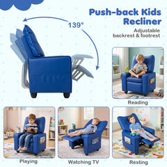 Kids Recliner with Cup Holder & Armrests and Adjustable Backrest for Playroom-Blue
