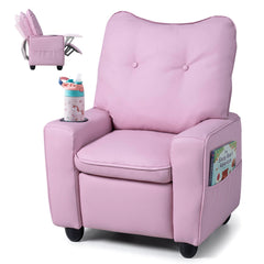 Kids Recliner with Cup Holder & Armrests and Adjustable Backrest for Playroom-Pink