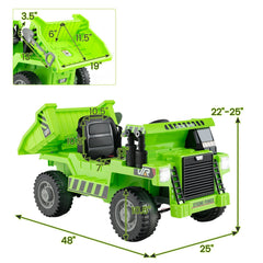 12V Kids Ride On Dump Truck with Electric 33 Degree Tipping Bed and Parent Remote, Green