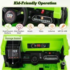 12V Kids Ride On Dump Truck with Electric 33 Degree Tipping Bed and Parent Remote, Green