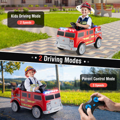 12V Kids Ride On Fire Truck with Extinguisher, Loudspeaker and Parent Remote, Red
