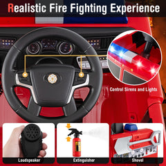 12V Kids Ride On Fire Truck with Extinguisher, Loudspeaker and Parent Remote, Red