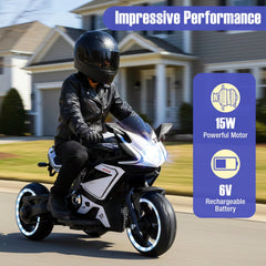 6V 3 Wheel Kids Ride On Sportsbike with Spring Suspension and Flashing Wheel Lights, Black