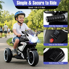 6V 3 Wheel Kids Ride On Sportsbike with Spring Suspension and Flashing Wheel Lights, Black