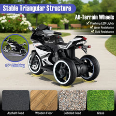 6V 3 Wheel Kids Ride On Sportsbike with Spring Suspension and Flashing Wheel Lights, Black
