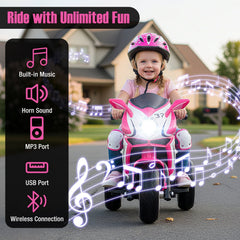 6V 3 Wheel Kids Ride On Sportsbike with Soft Start, Contoured Seat and LED Headlight, Pink