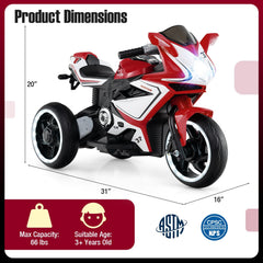 6V 3 Wheel Kids Ride On Sportsbike with All Terrain Wheels and 15 Degree Climbing Claim, Red