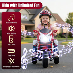 6V 3 Wheel Kids Ride On Sportsbike with All Terrain Wheels and 15 Degree Climbing Claim, Red