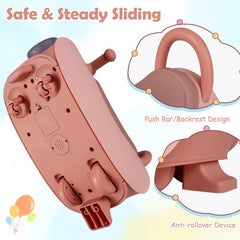 Kids Ride On Push Car with Headlight Music & Under Seat Storage for 18-36 Months-Pink