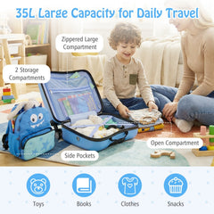 Kids Ride-on Suitcase and Backpack Set with Lanyard for Travel-Blue