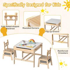 Kids Table and Chairs Set with Reversible Whiteboard-Robot-shaped