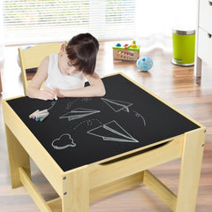 3 Piece Kids Table and 2 Chair Set with Reversible Whiteboard and Blackboard Top, Natural