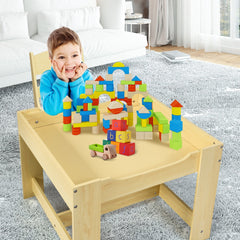 3 Piece Kids Table and 2 Chair Set with Reversible Whiteboard and Blackboard Top, Natural
