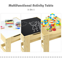 3 Piece Kids Table and 2 Chair Set with Reversible Whiteboard and Blackboard Top, Natural
