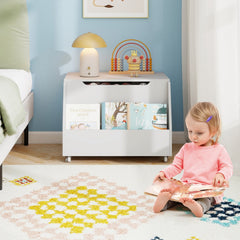 Wooden Mobile Toy Storage Organizer with Bookshelf and Lockable Wheels-White