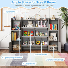 Kids Toy Storage and Bookshelf with Boxes and Open Shelves-Gray