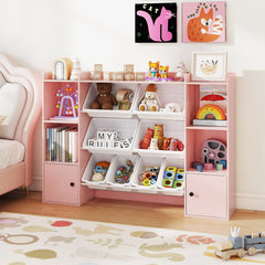 Kids Toy Storage and Bookshelf with Boxes and Open Shelves-Pink