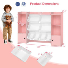 Kids Toy Storage and Bookshelf with Boxes and Open Shelves-Pink