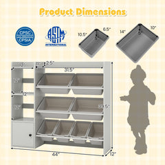 Kids Toy Storage and Bookshelf with Open Shelves and Single-door Cabinet-Gray