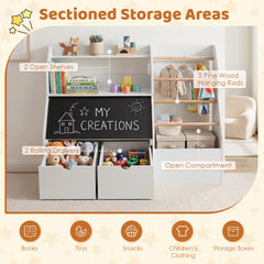 Kids Toy Storage Organizer with Flip-up Blackboard-White