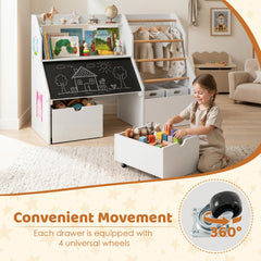 Kids Toy Storage Organizer with Flip-up Blackboard-White