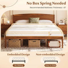 King Size Wooden Platform Bed Frame with Curved Headboard-Walnut