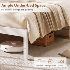 King Size Wooden Platform Bed Frame with Curved Headboard-White