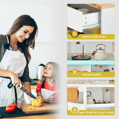 Kitchen Island Trolley Cart on Wheels with Storage Open Shelves and Drawer-White