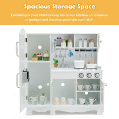 White Wooden Play Kitchen with Fridge, Water Dispenser, Blackboard and Cookware