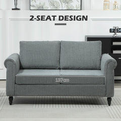 Vintage Loveseat, Upholstered Love Seat Furniture, Chenille-feel Fabric 2 Seater Sofa Couch with Rolled Arms, Gourd-Shaped Rubber Wood Legs for Living Room, Dark Grey