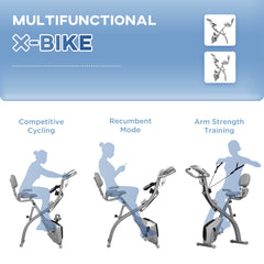 3 in 1 Folding Exercise Bike, Foldable Stationary Bike with 8-Level Magnetic Resistance, Adjustable Seat, Black