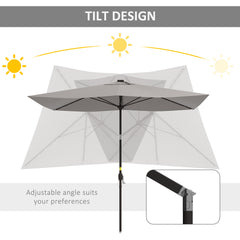 6.5x10ft Patio Umbrella Rectangle Solar Powered Tilt Aluminum Outdoor Market Parasol with LEDs Crank (Light Coffee)