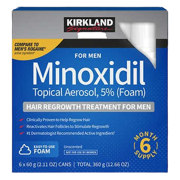 Kirkland Signature Hair Regrowth Treatment 5% Minoxidil Foam for Men, 2.13 fl. oz, 6-pack (6 Month Supply)