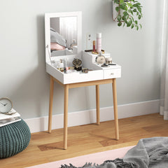 Makeup Vanity Table with Flip-up Mirror, Modern Dressing Table with 2 Drawers for Bedroom, White