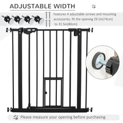 Retractable Gate Extra Wide Press-Mounted with Cat Door, Auto Closing Pet Gate for Stair, Hallway, 29-32 Inch