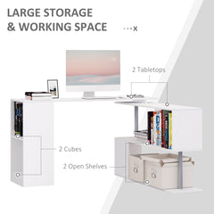 55" Corner Computer Desk, 360° Rotating L-Shaped Desk, Home Office Workstation with 3-Tier Shelves, Bookshelf, Black
