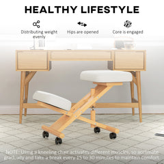 Ergonomic Kneeling Chair, Posture Chair with Rubberwood Frame, Rolling Wheels for Office, Posture Correction, Black