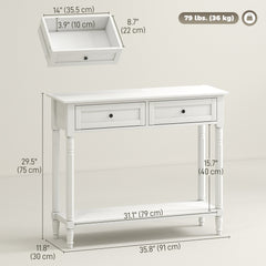 Hallway Console Table, Modern Entryway Table with 2 Drawers, Storage Shelf, Turned Legs for Living Room, Bedroom, Black